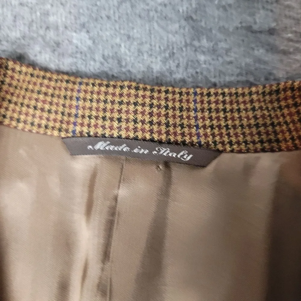 Canali Blazer Mens Size  L Wool 3 Buttons Brown Houndstooth Check Tweed Coat